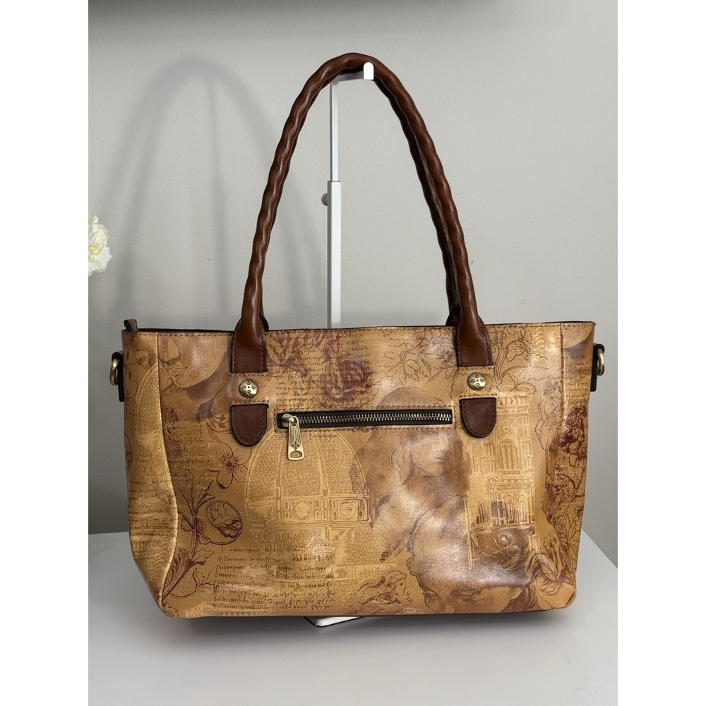 Patricia Nash Tan Floral-Print Leather Shoulder Tote - Picture 6 of 15